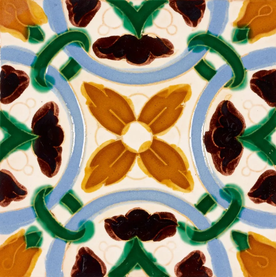 Traditional Hand-Painted White & Floral Portuguese Azulejos Tile, Glossy, 14x14 cm