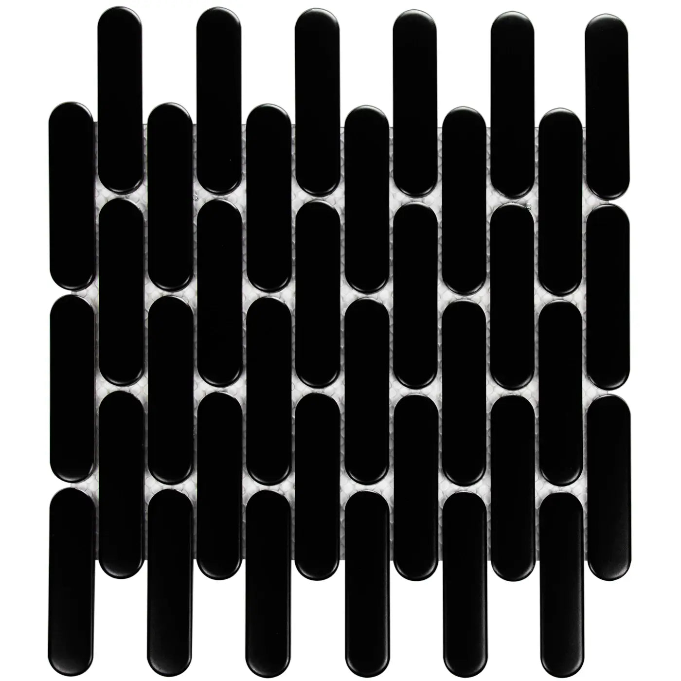 The Sevilla Mosaic Tiles, Oval design in Black, with a size of 23x98mm.