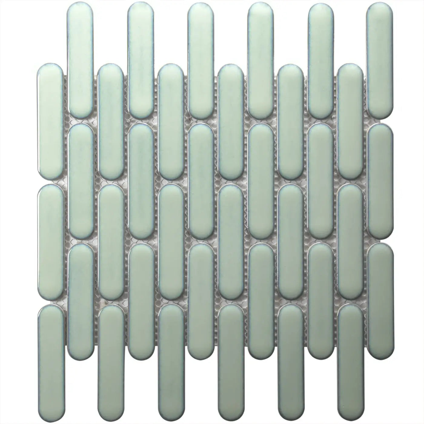 The Sevilla Mosaic Tiles, Oval design in Light Green, with a size of 23x98mm.