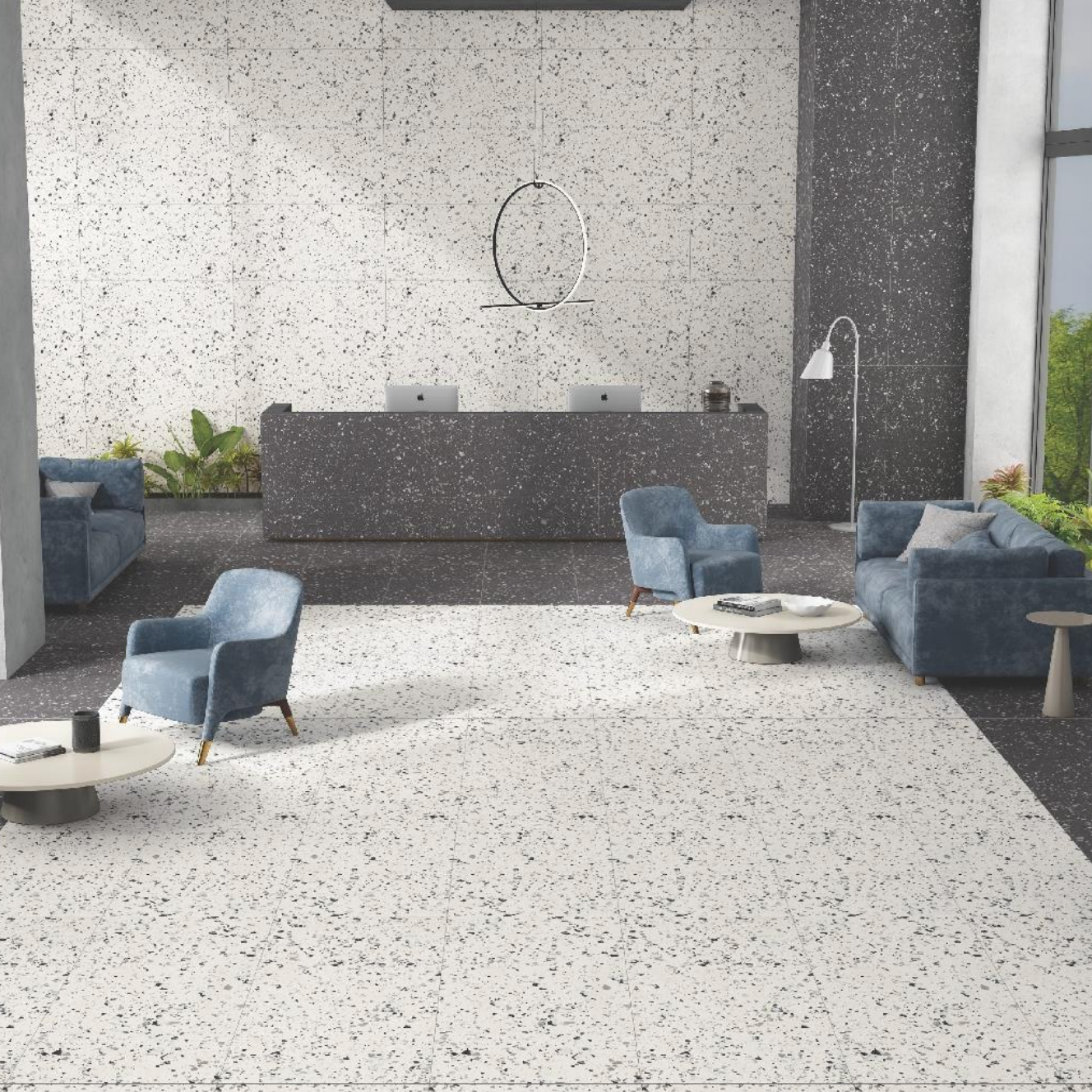 Swiss Porcelain Tile with Terrazzo Effect, 60x120 cm, 10 mm