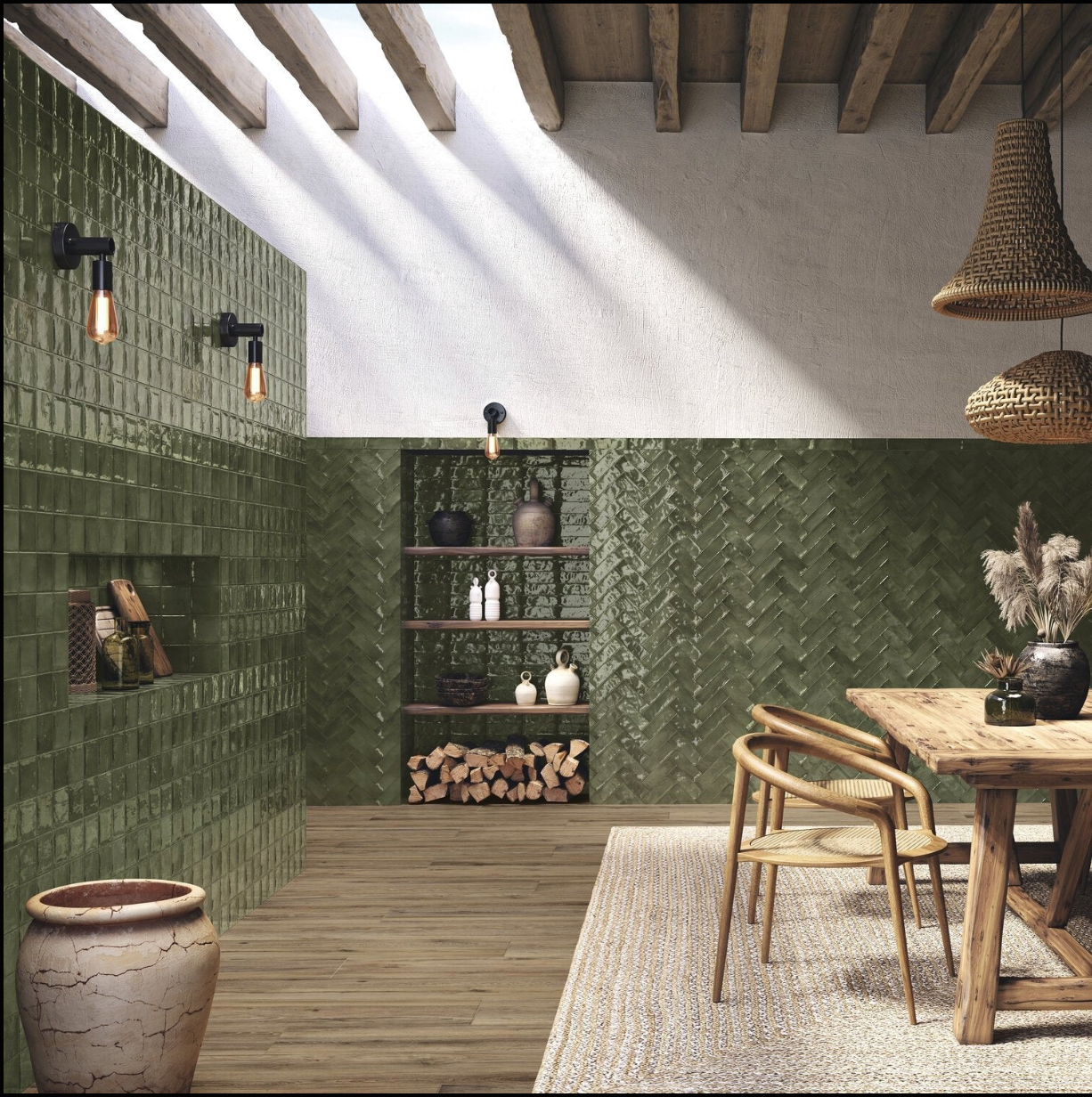 Seville Green Subway Tile, Glossy, 6.5x20 cm, 8 mm