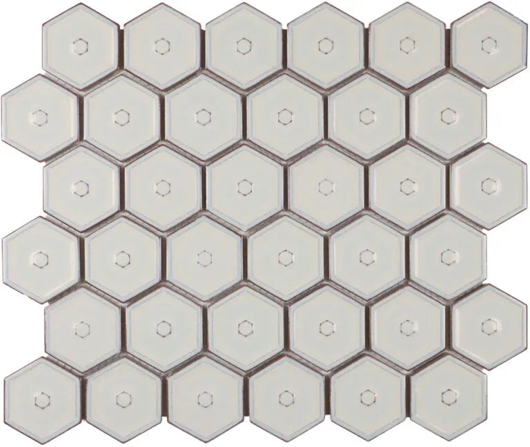 Hexagon Mosaic Tiles, Café Latte, Glossy, 51x59 mm