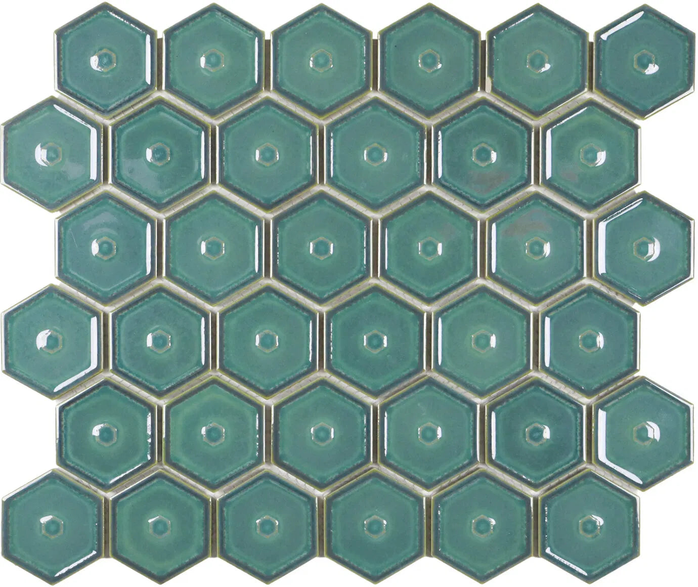 Hexagon Mosaic Tiles, Forest Green, Glossy, 51x59 mm