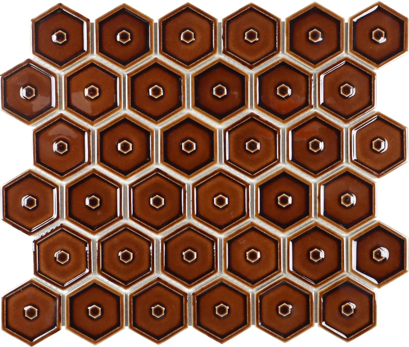 Hexagon Mosaic Tiles, Crème Caramel, Glossy, 51x59 mm