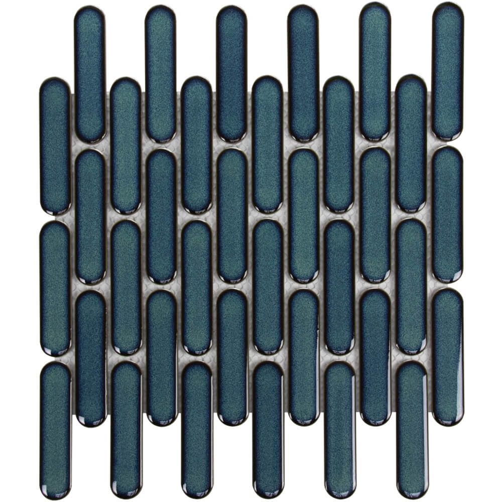 The Sevilla Mosaic Tiles, Oval design in Azure Blue, with a size of 23x98mm.