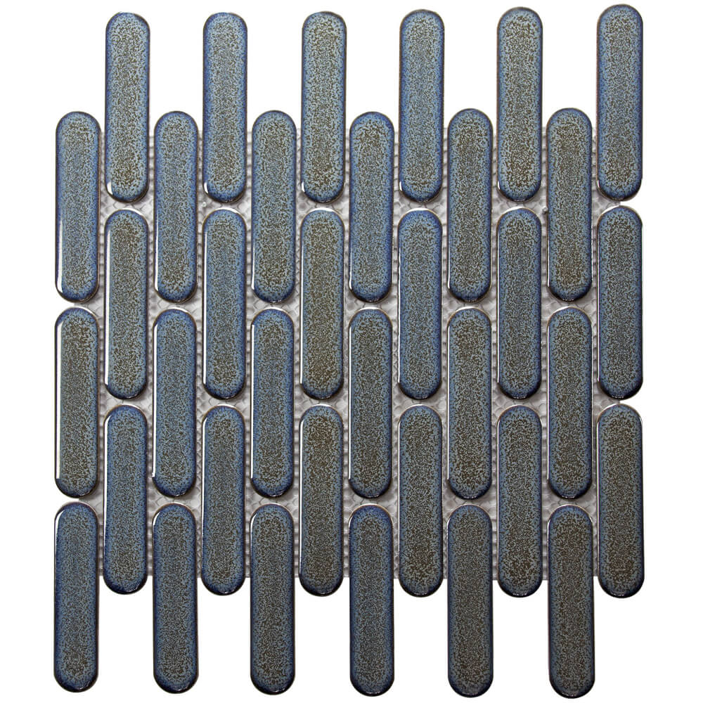 The Sevilla Mosaic Tiles, Oval design in Gray Blue, with a size of 23x98mm.